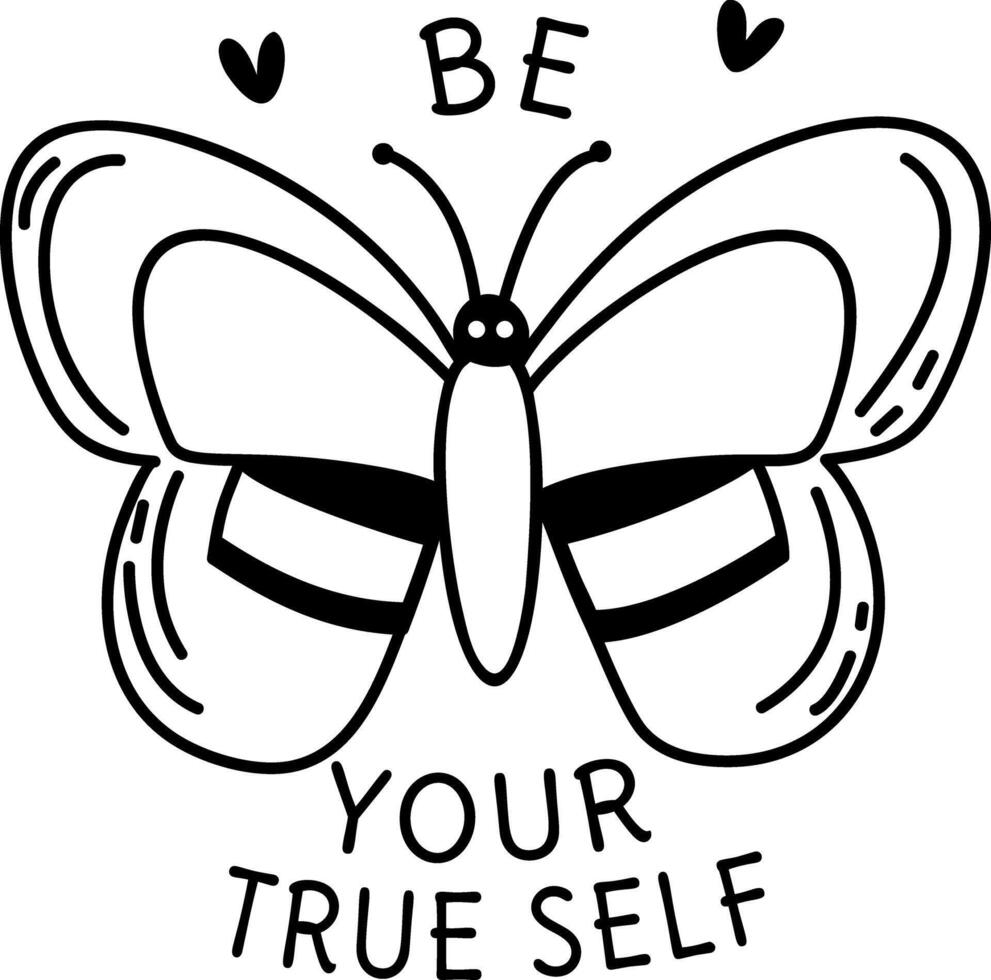 A glyph sticker featuring butterfly wings with the text be your true self vector