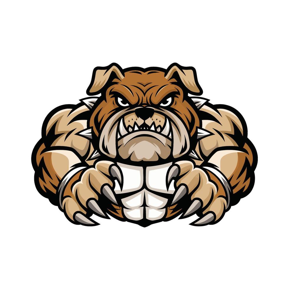 bulldog muscular fierce attacking with claws design logo illustration vector
