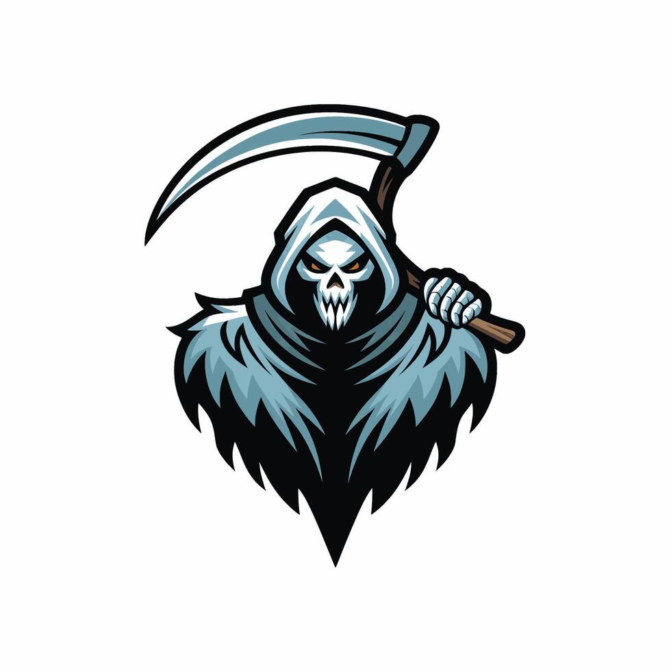 grim reaper with large scythe design illustration logo flat vector