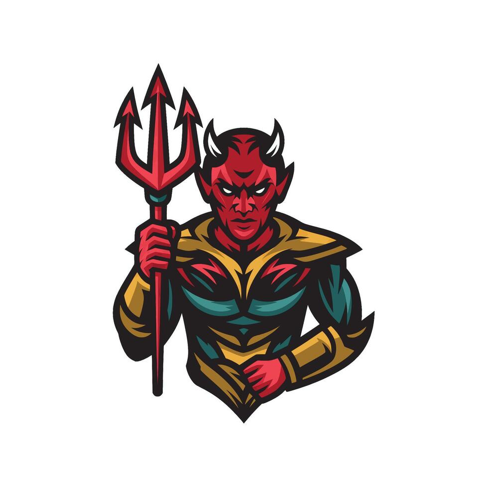 devil angry hold trident character design illustration logo vector