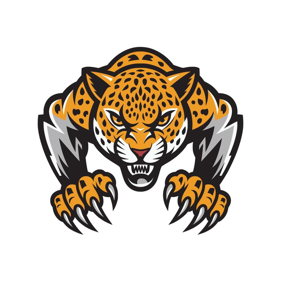 leopard attacking pose with claws logo illustration design on white background vector
