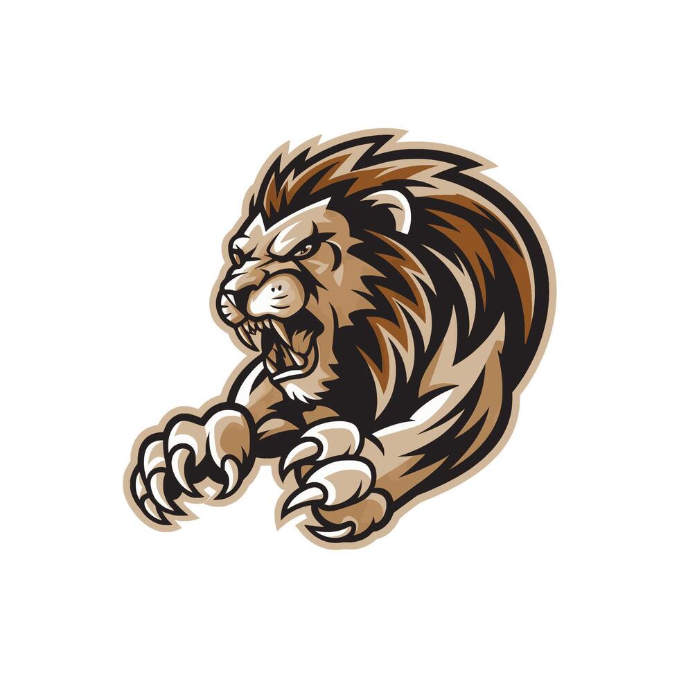 lion attacking pose with claws design logo side view vector