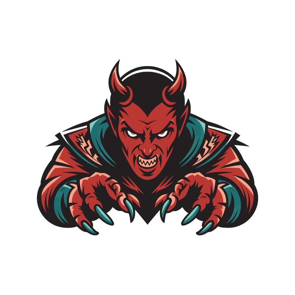 devil angry character attacking with claws illustration logo design vector
