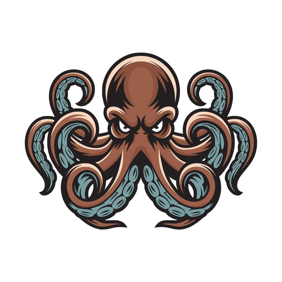 octopus fierce design illustration logo on white background vector