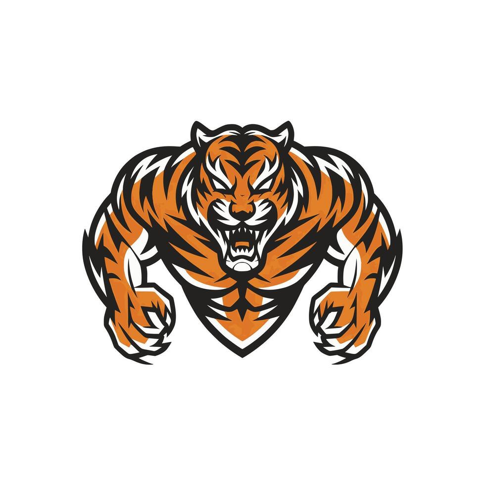 tiger muscular angry pose attacking with claws logo illustration vector