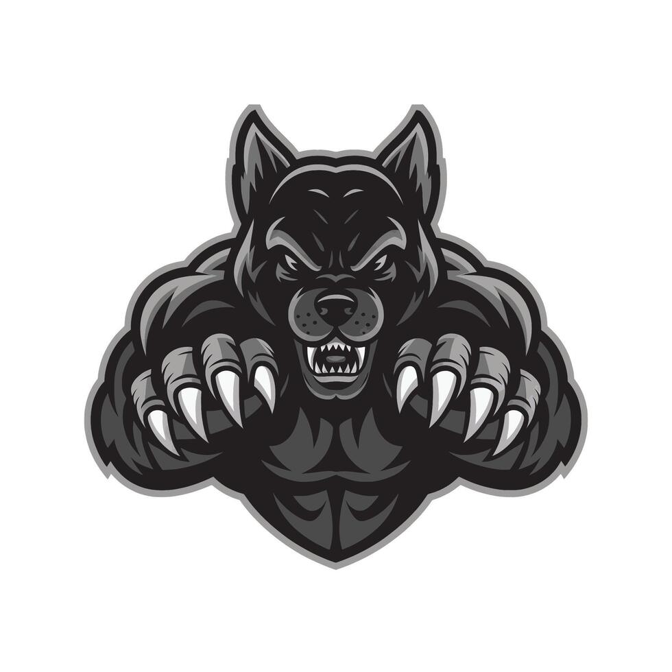 dog black attacking pose with claws design illustration logo vector