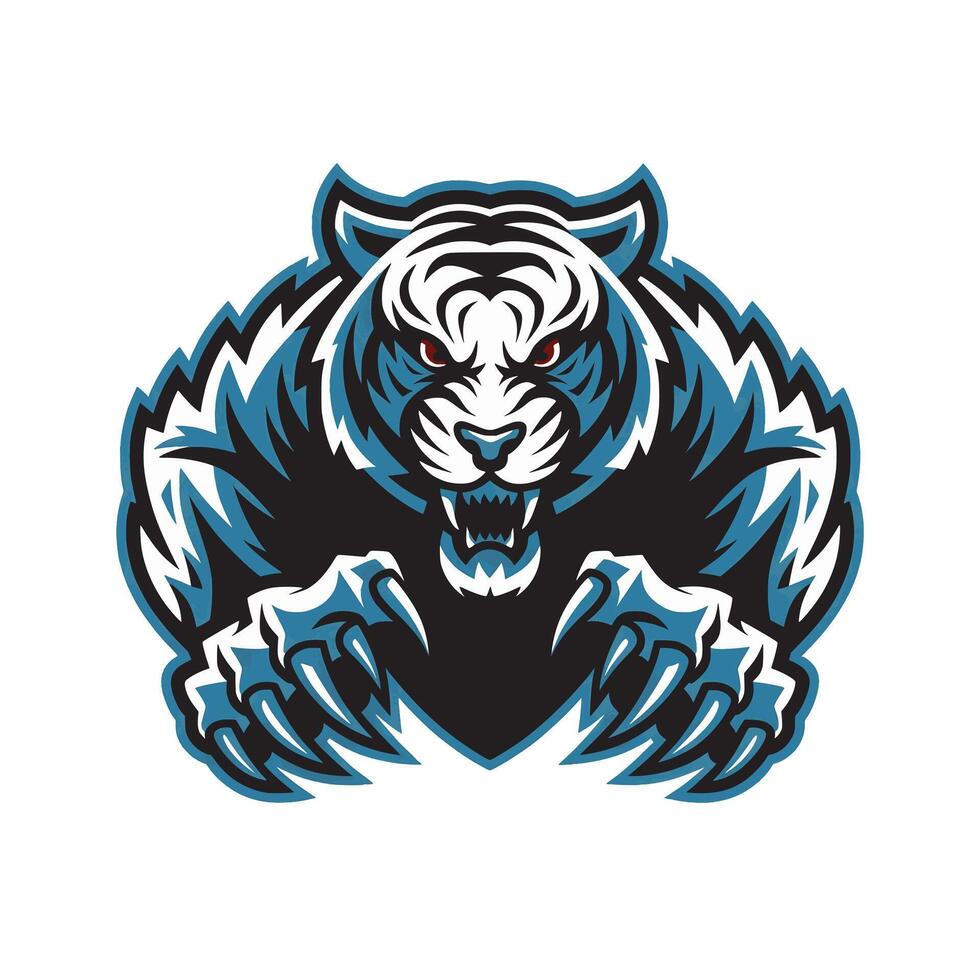 white tiger fierce attacking with claws design illustration logo on white background vector