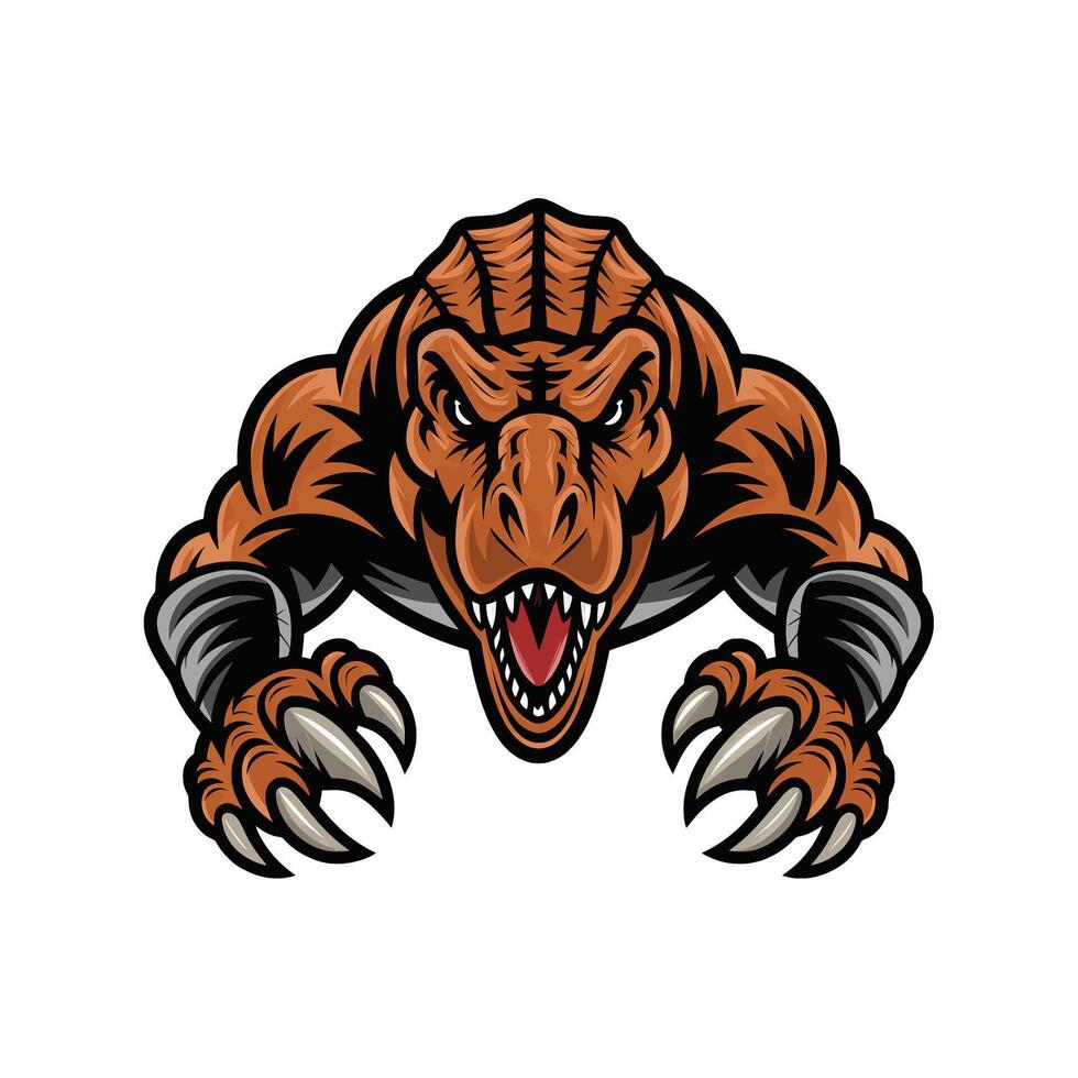 tyrannosaurus angry pose attacking with claws logo wild illustration on white background vector