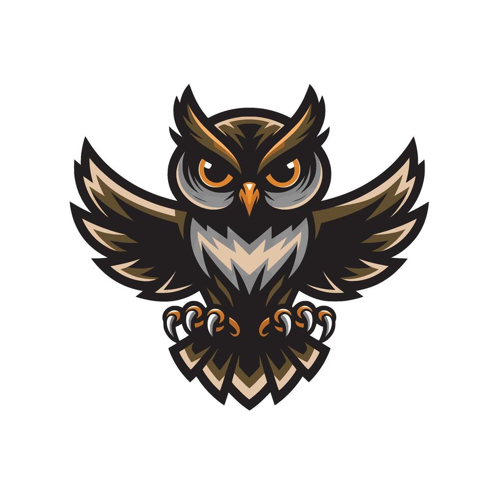 owl flying pose design illustration logo on white background vector
