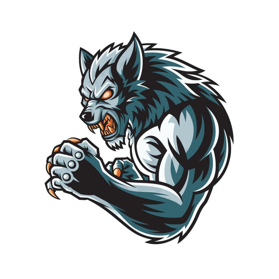 werewolves angry pose attacking with claws design logo vector