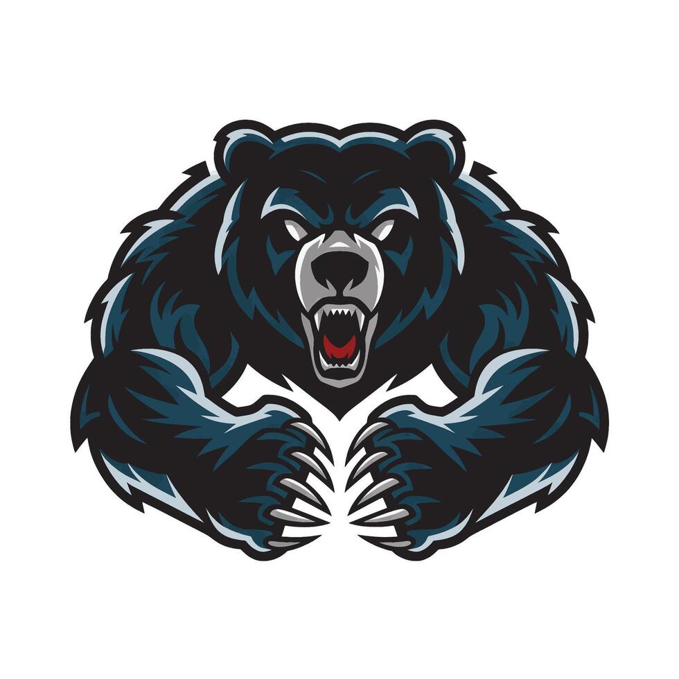 bear black attacking pose with claws illustration logo design on white background vector