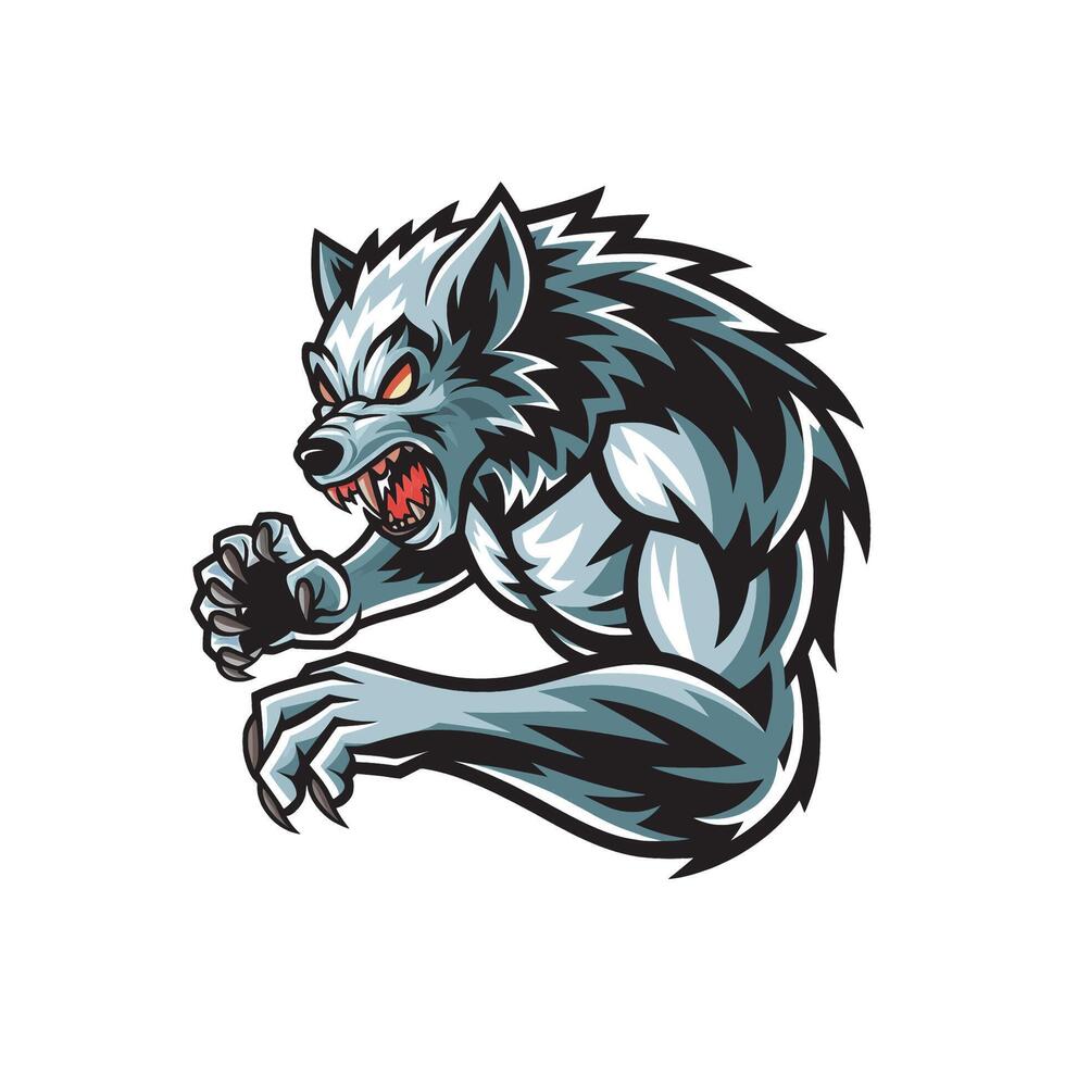 werewolves design pose attacking with claws logo illustration on white background vector