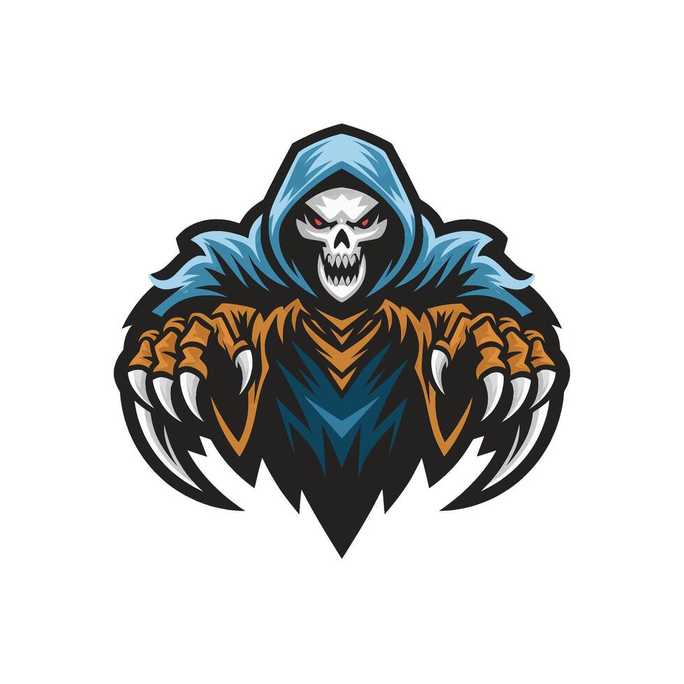 grim reaper angry attacking with claws illustration logo on white background vector