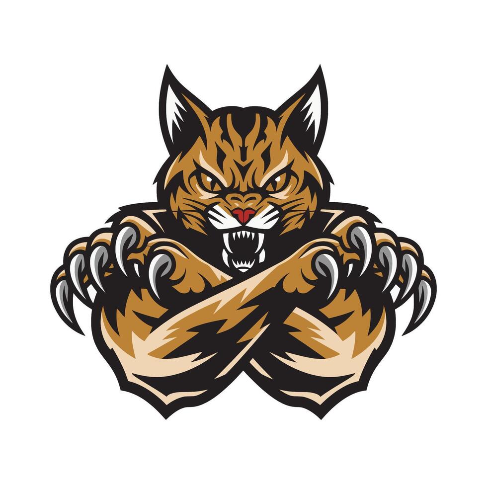 cat pose attacking with claws logo illustration design on white background vector
