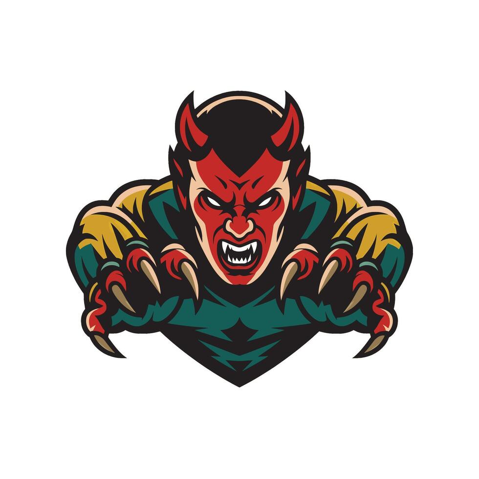 devil angry attacking with claws character design illustration logo vector