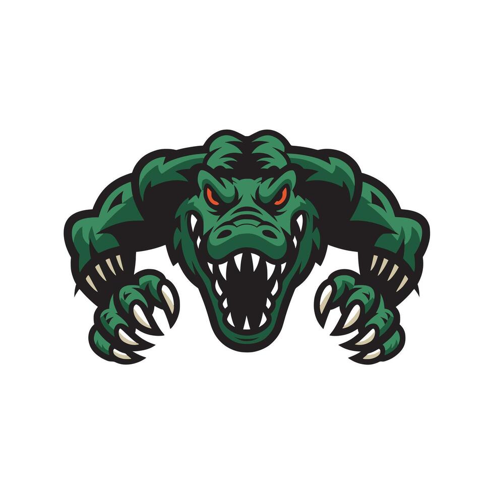 crocodile fierce attacking pose with claws design logo on white background vector