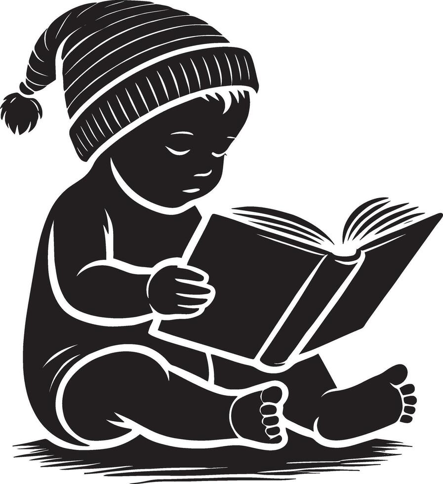 Darling angel reading a picture book silhouette design on white background. vector