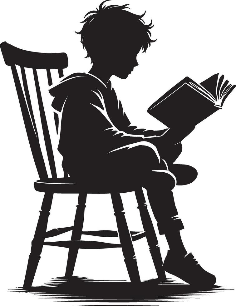 Small child studying a book silhouette illustration on white vector