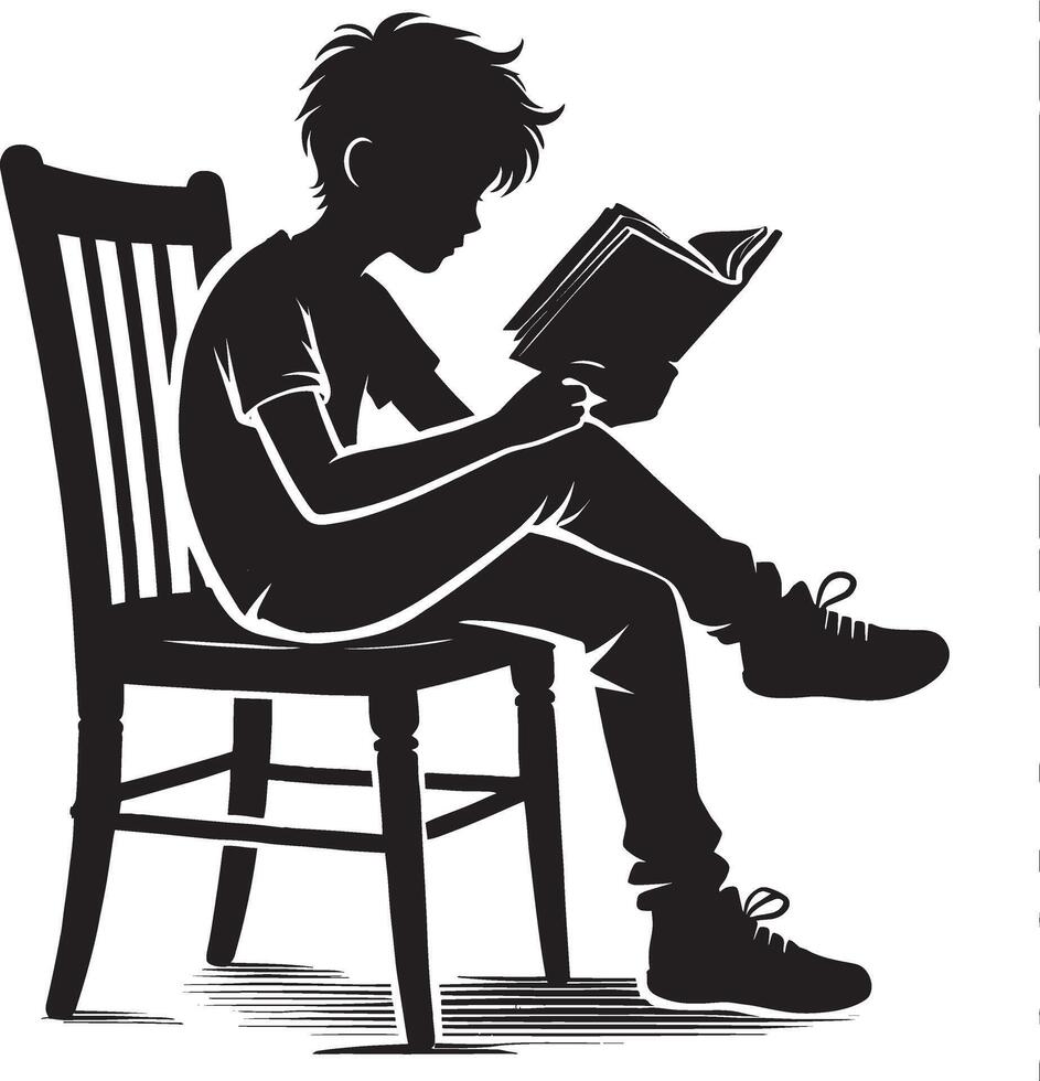 Boy with a book silhouette artwork on a blank white backdrop vector