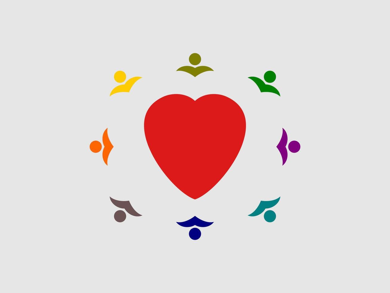 A graphic illustration featuring a red heart at the center vector