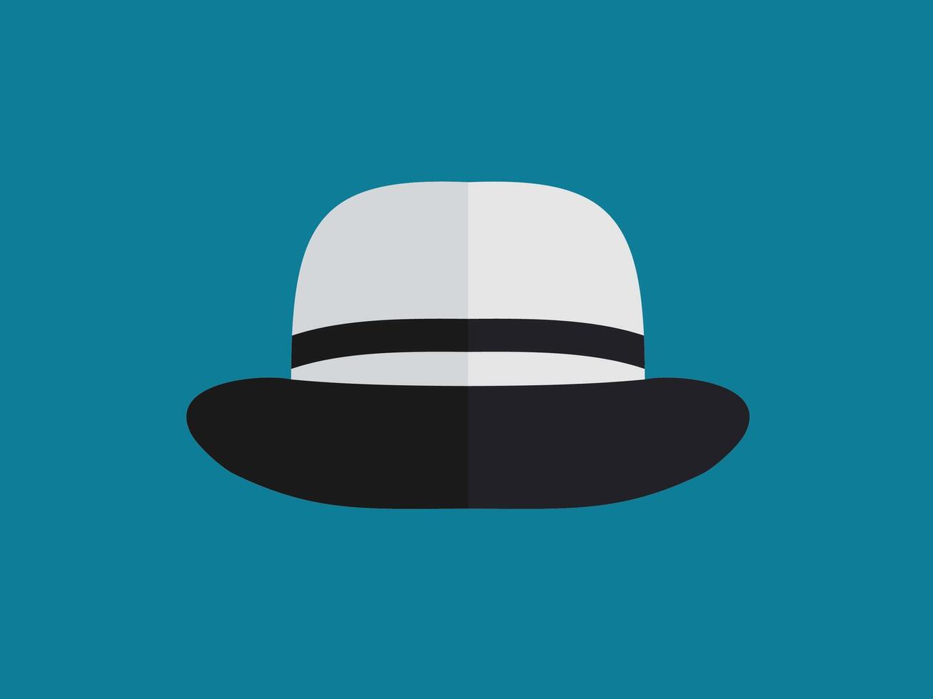 A graphic illustration of a white bowler hat with a black band around the crown vector