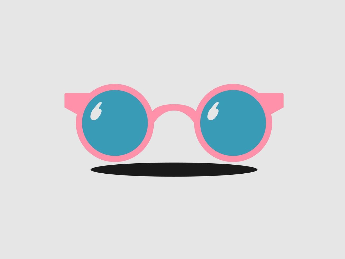 A simple illustration of round eyeglasses with pink frames and blue lenses vector