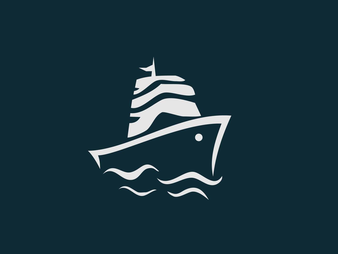 A stylized graphic of a white ship with a curved hull and detailed upper structure vector