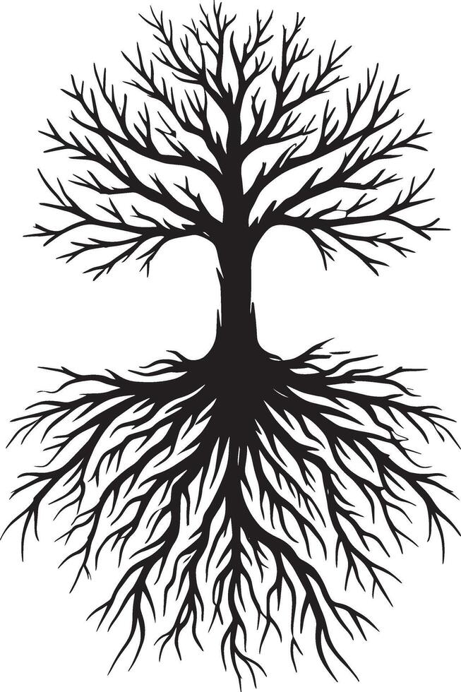 Bold tree with roots shadow illustration on a blank white surface vector