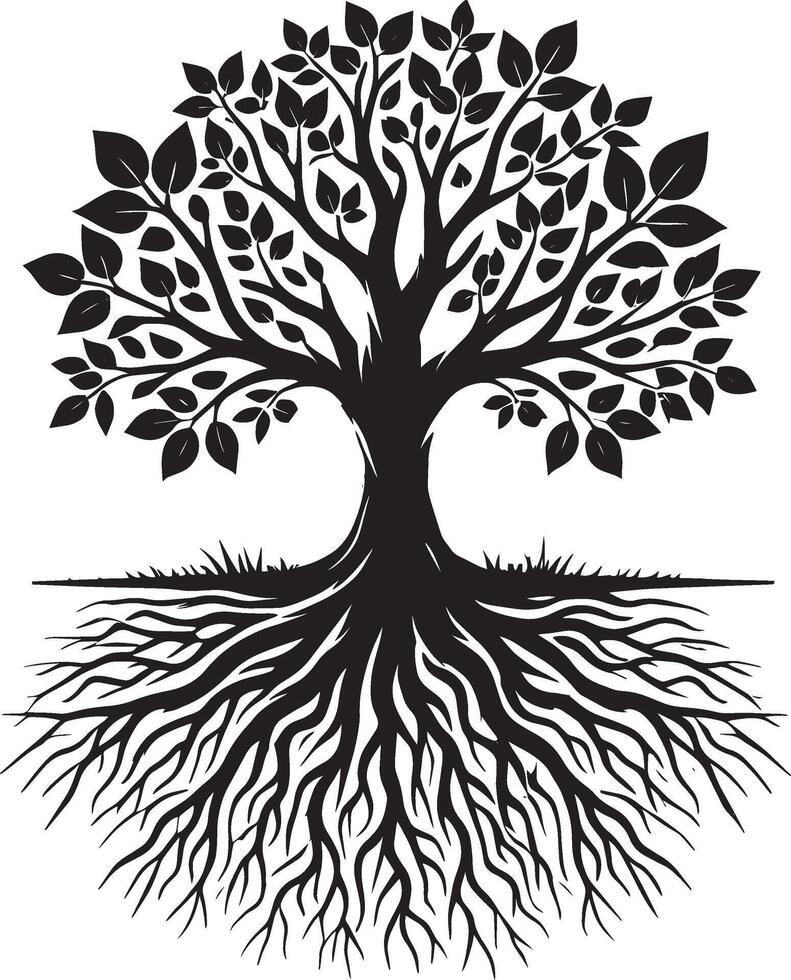 Textured tree with roots shape design on a pristine white canvas vector