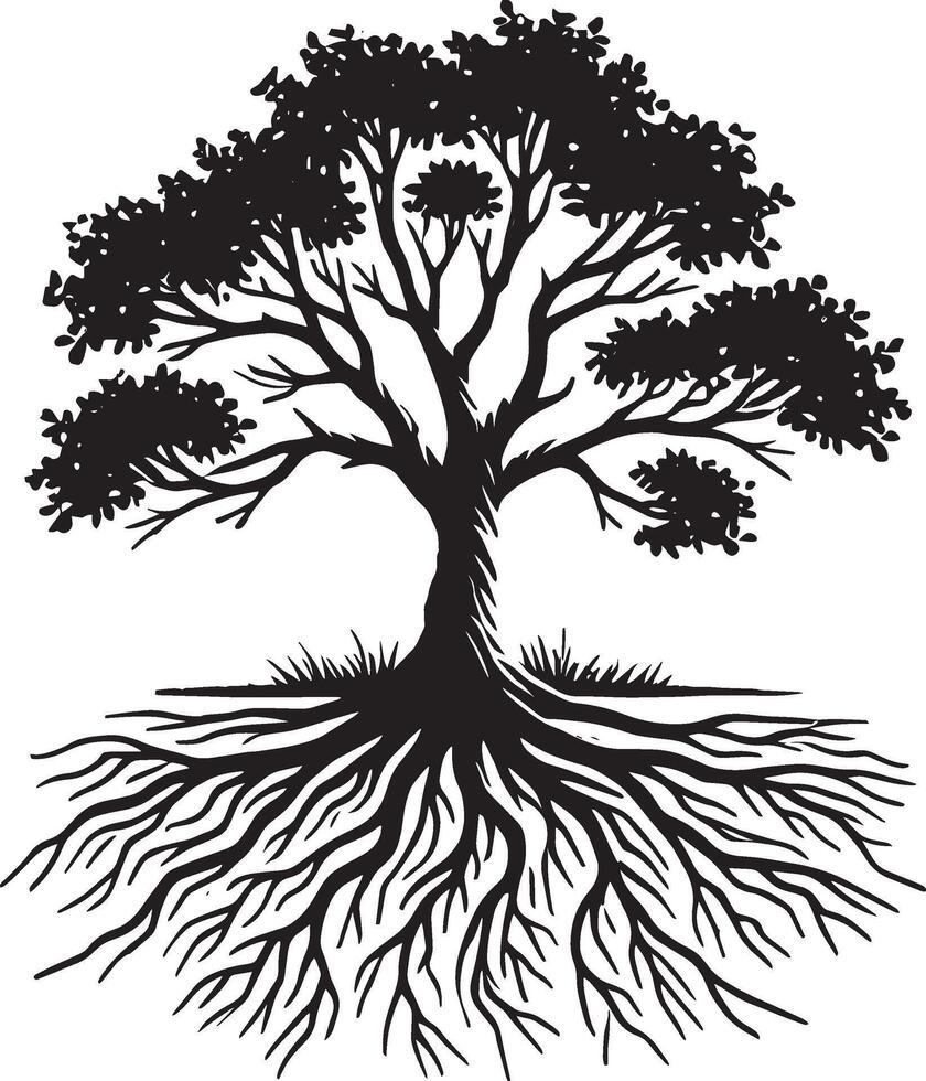 Decorative tree with roots shape artwork on clean white vector