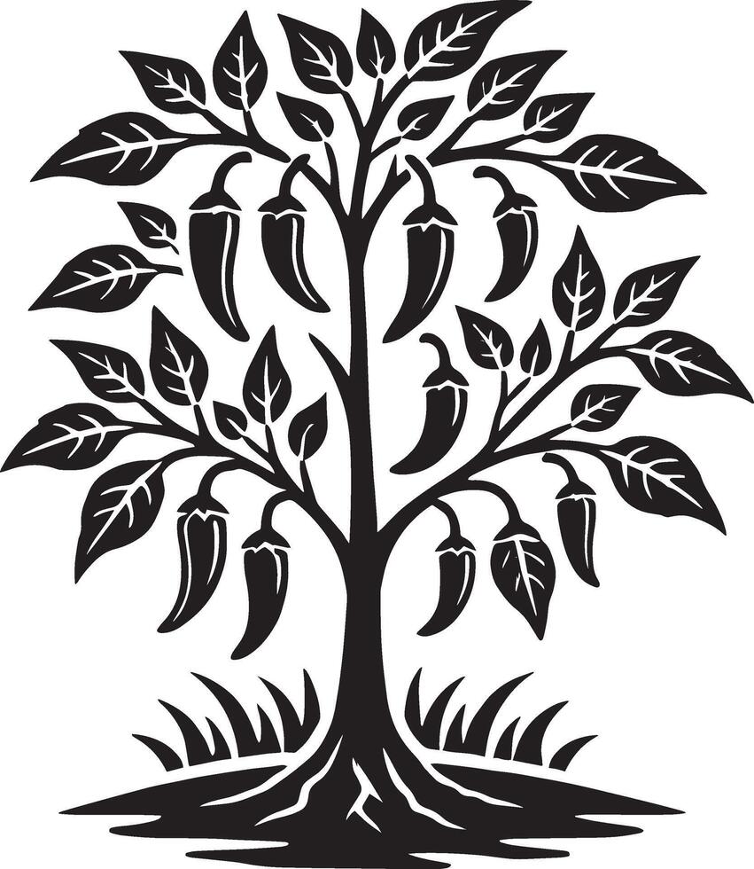 Spice chili pepper plant silhouette illustration isolated on a white background vector