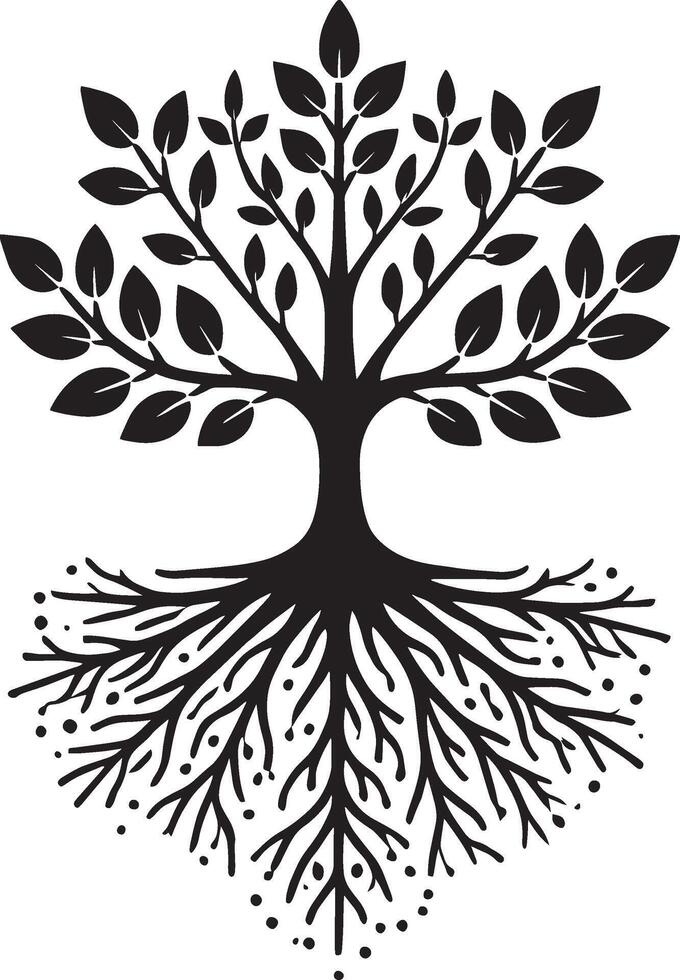 Artistic tree with roots shadow illustration on a white canvas vector