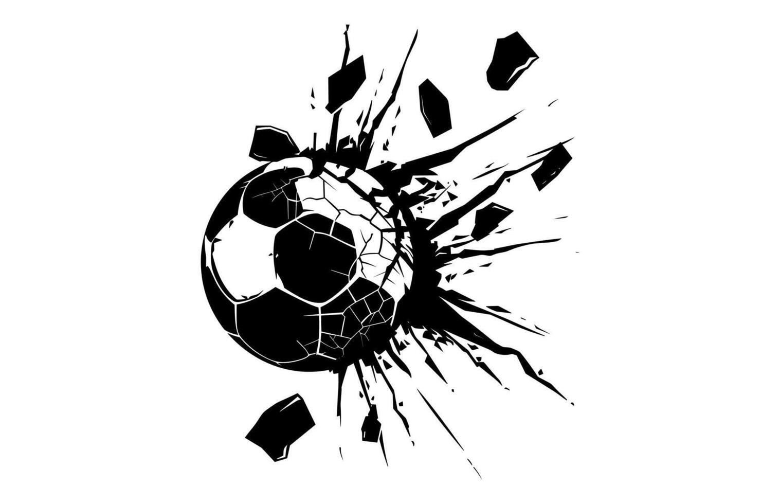 Soccer Ball Breaking Wall Silhouette isolated on a white background vector