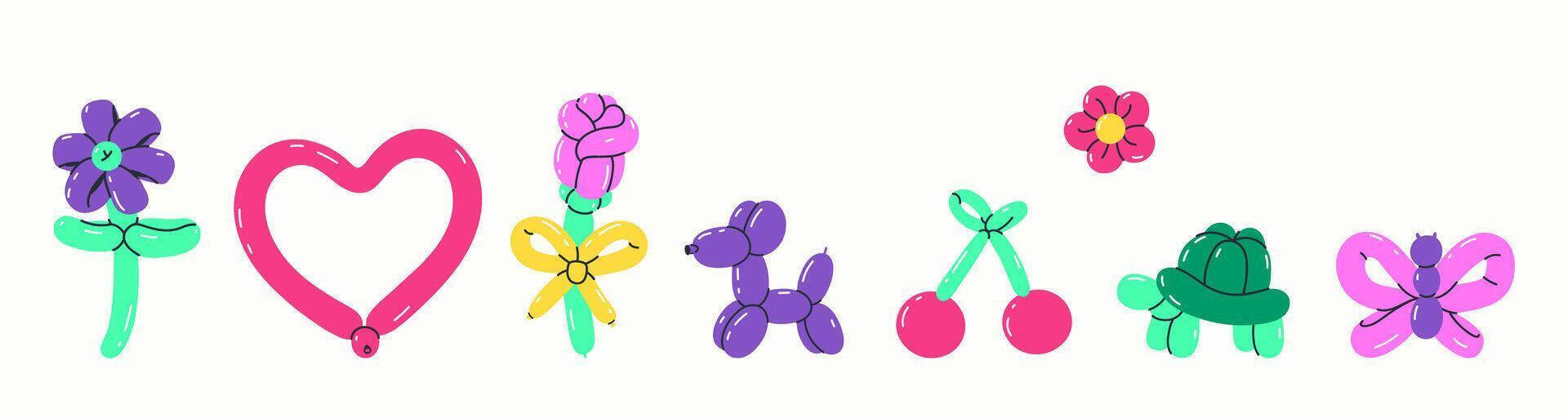 Set of cute figures made from balloons. graphics vector