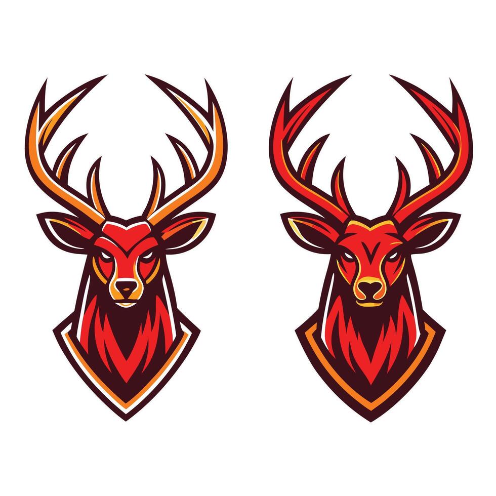 two deer heads with horns on a white background vector