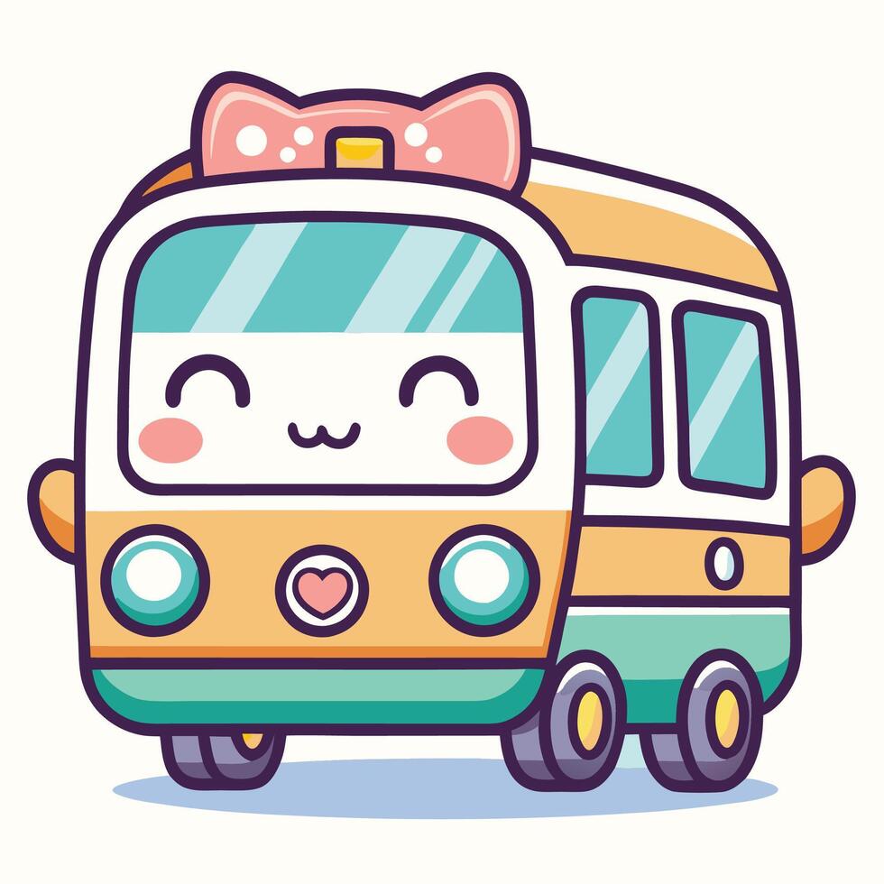 cute bus with kawaii face illustration vector