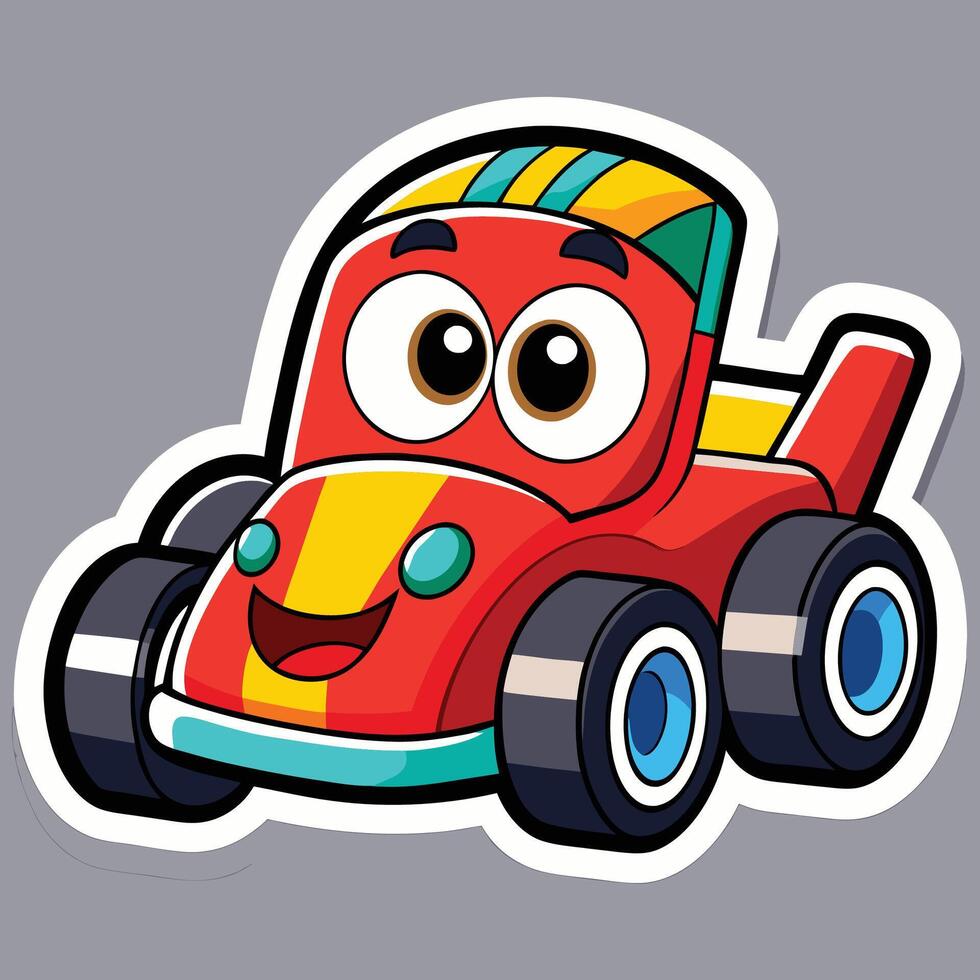 cartoon car sticker with a smiling face vector