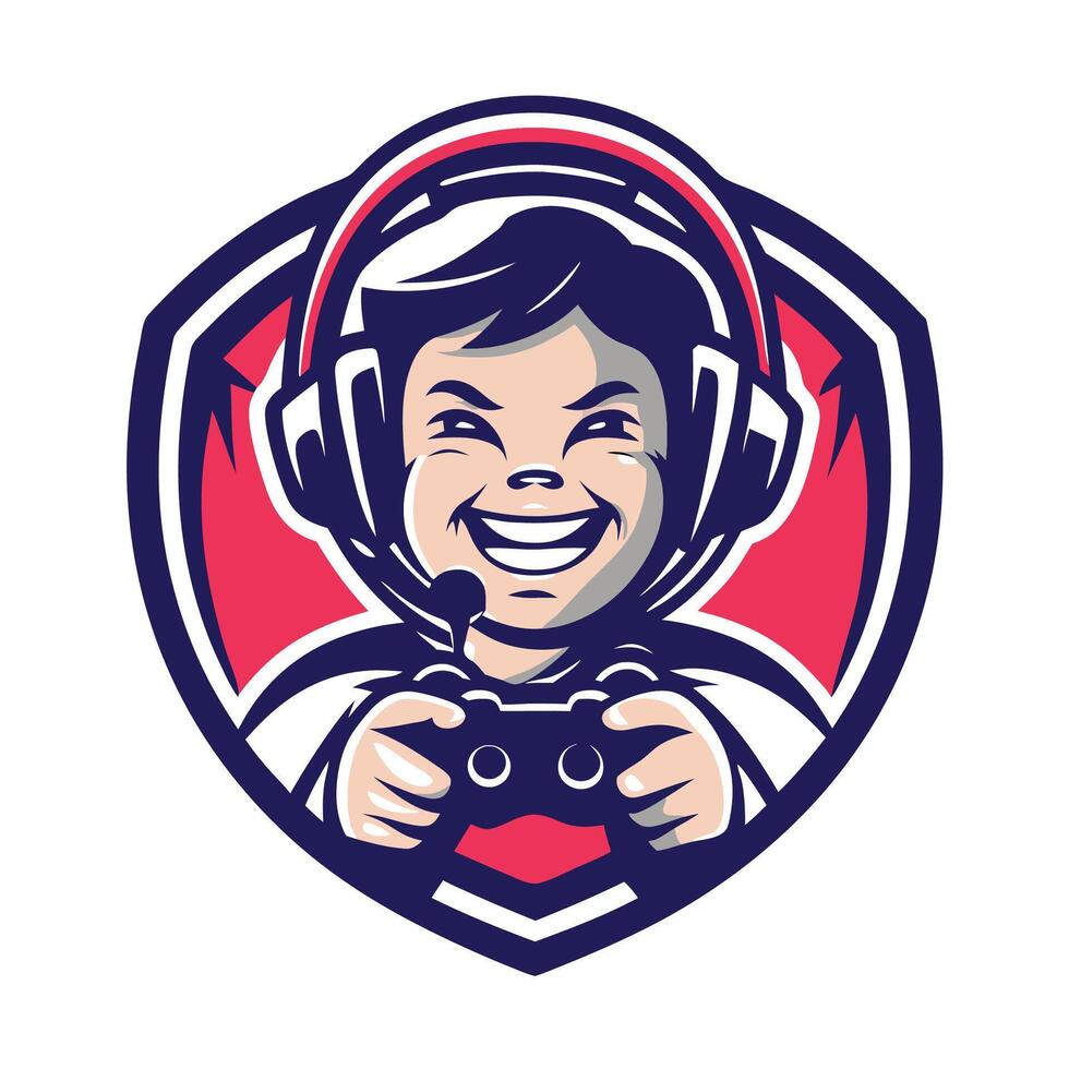a smiling boy playing games with a controller vector