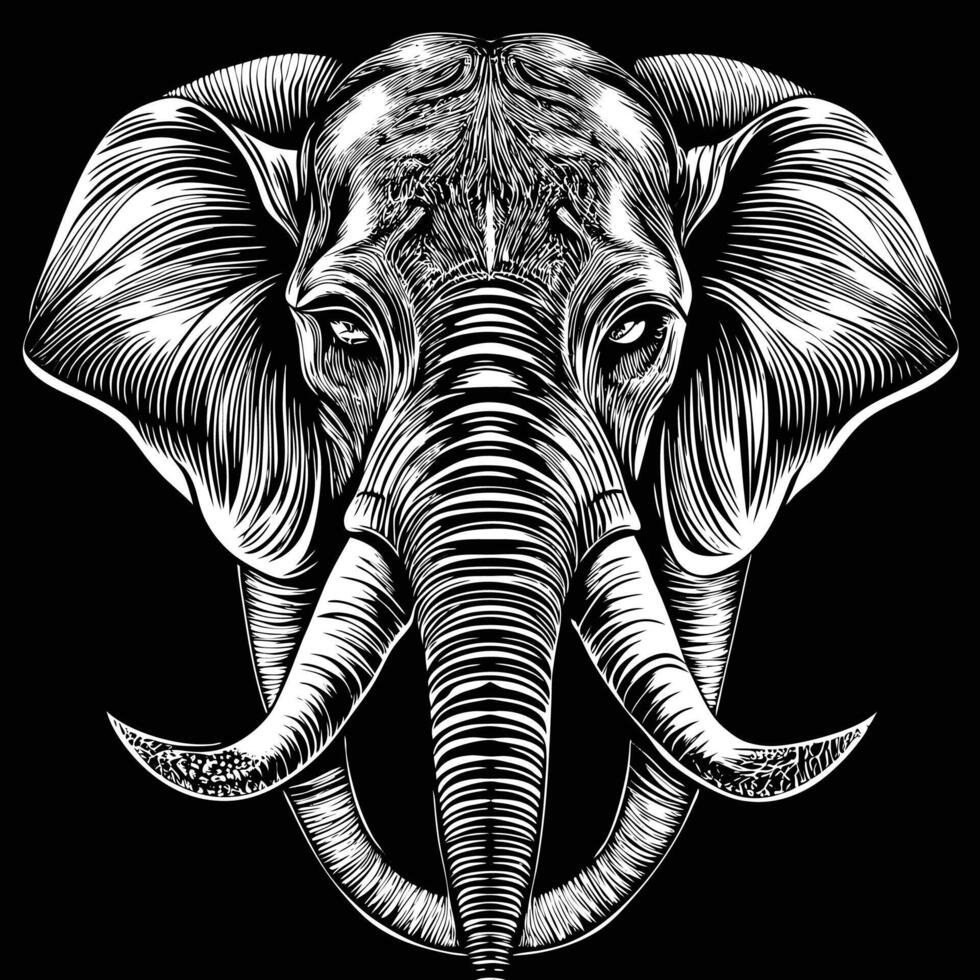 designs an elephant head in a black and white drawing vector