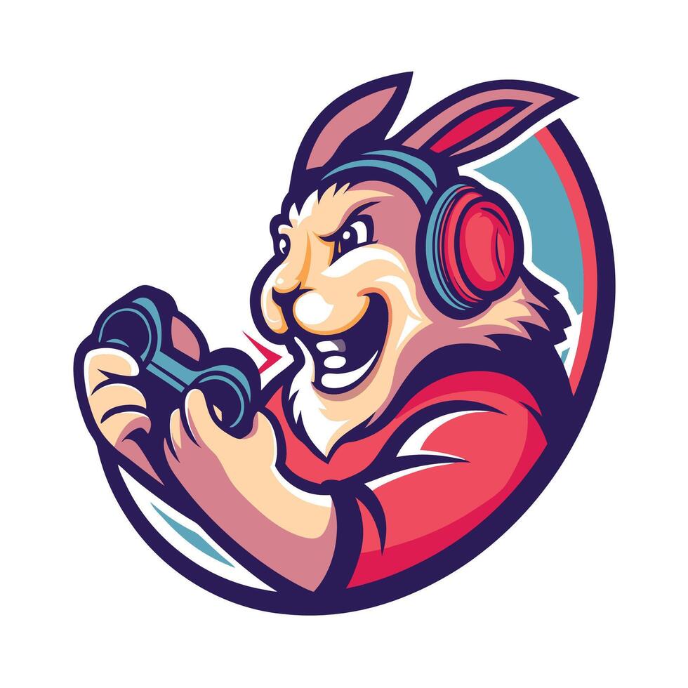 mascot illustration of a rabbit playing game, playing game, playing game, vector
