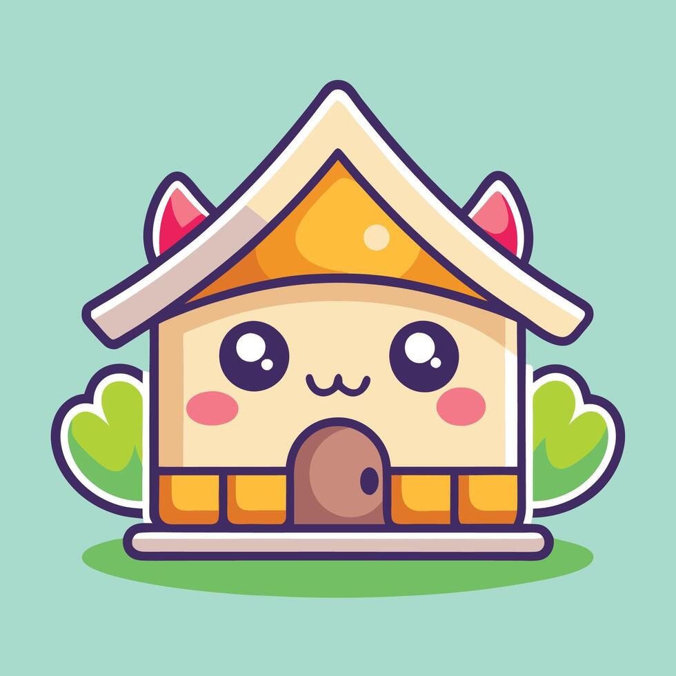 a cute house with a cat face and eyes vector