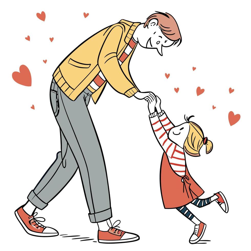 a man and a little girl are holding hands vector