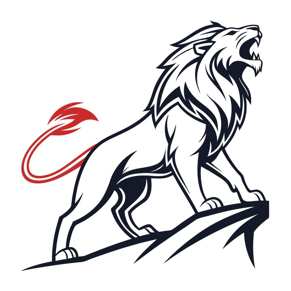 designs lion roaring on the mountain lion logo design vector