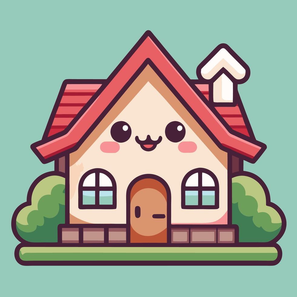 a cute house with a red roof and a red chimney vector