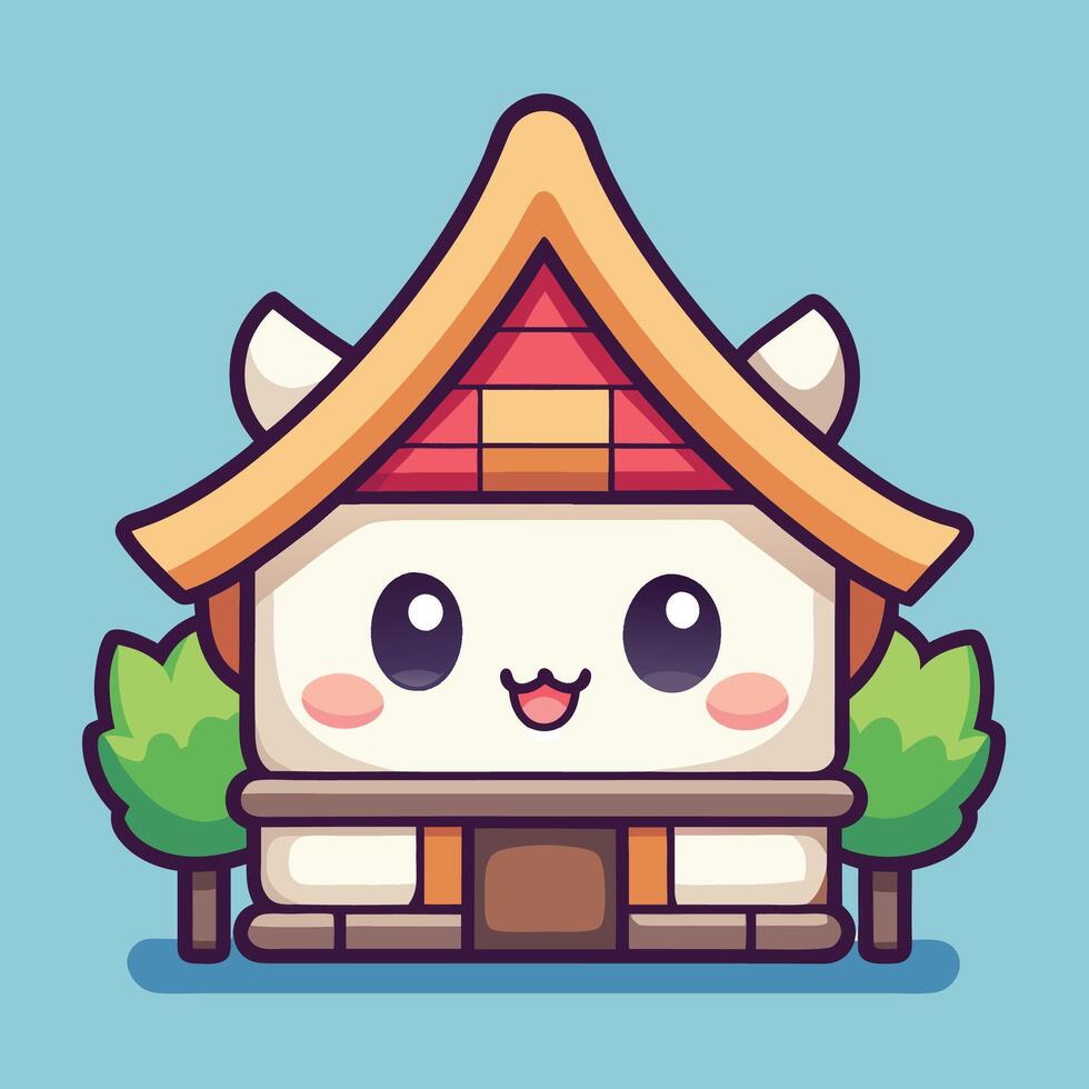 a cute little house with a cat face vector