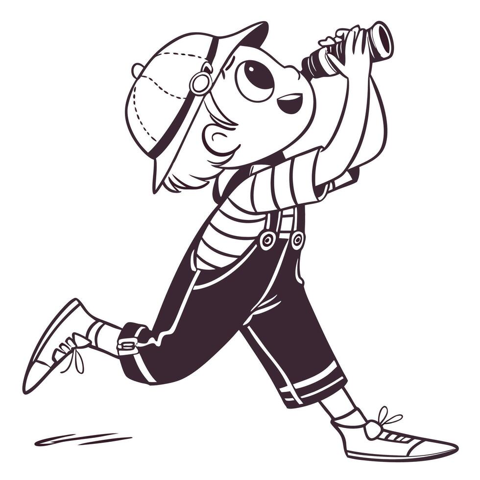 a cartoon boy with a telescope in his hand vector