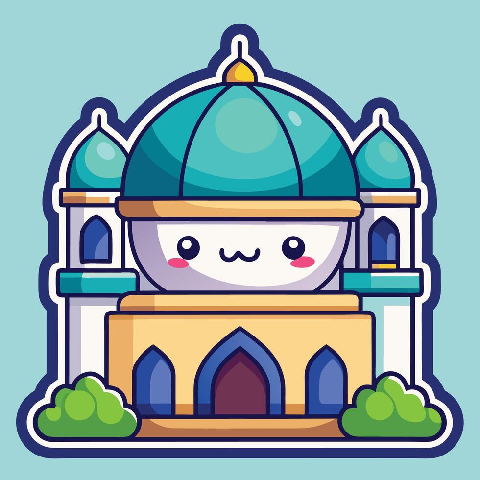cartoon mosque with blue dome and windows vector