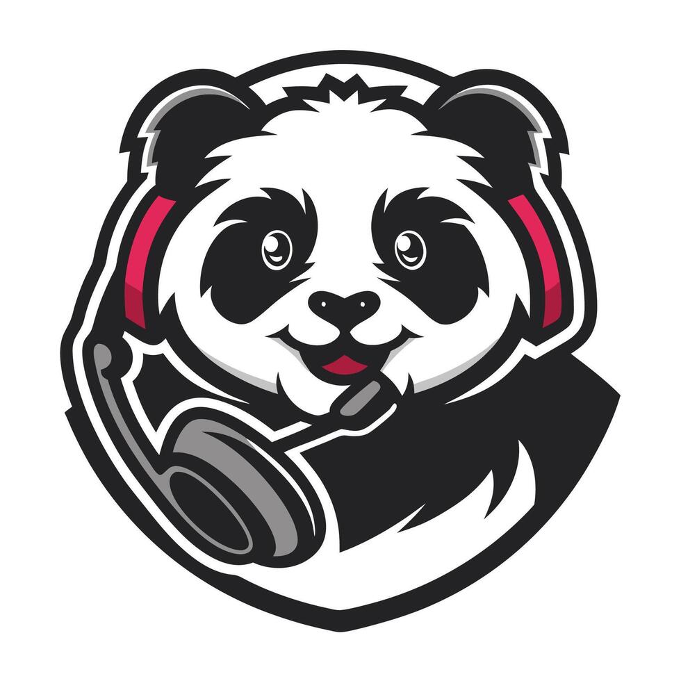 a panda wearing headphones and a headset vector