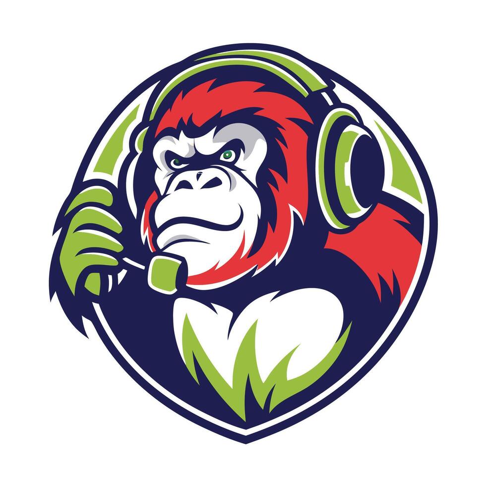 an angry gorilla wearing headphones and holding a microphone vector