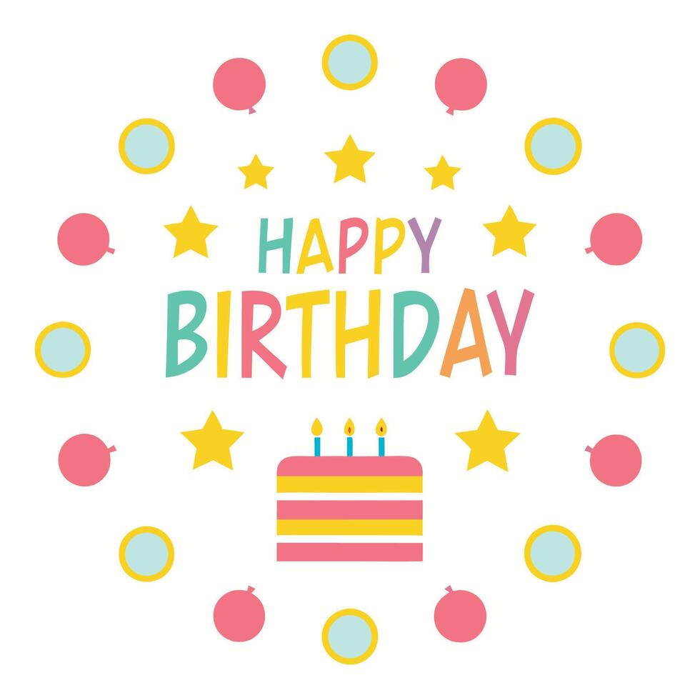 designs happy birthday card with colorful balloons and cake vector